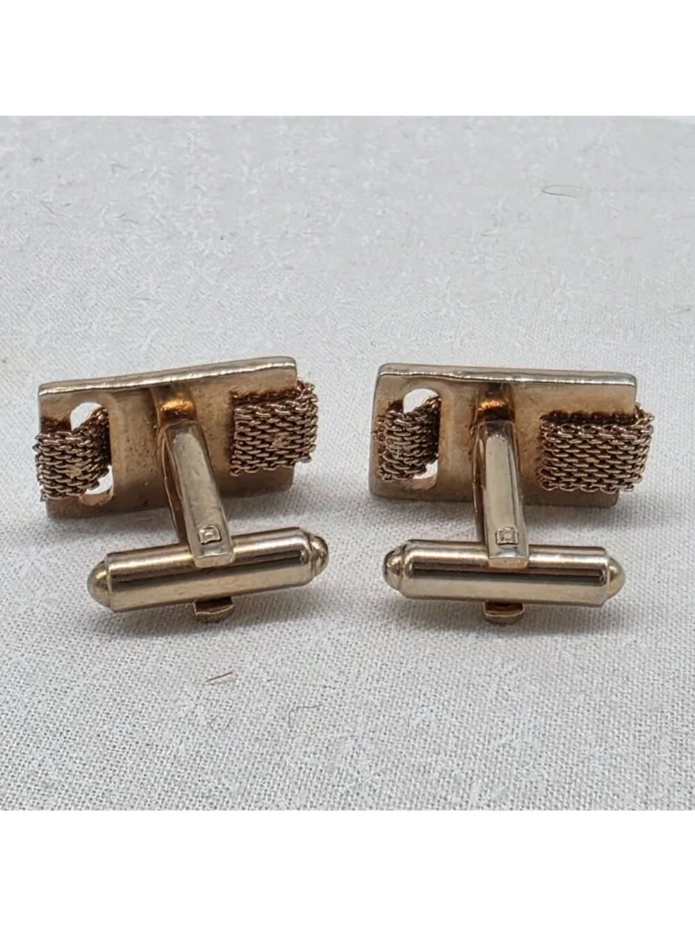 Gold-Tone Mesh Cufflinks Rectangular Shape For Men 7/8